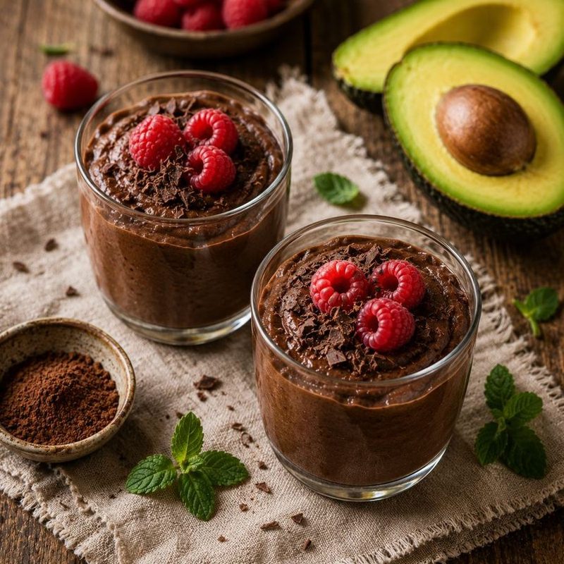 Chocolate mousse topped with raspberries